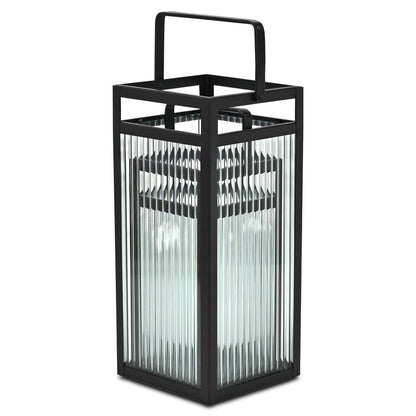Set of Two Black Metal Floor Lantern Candle Holders HomeRoots