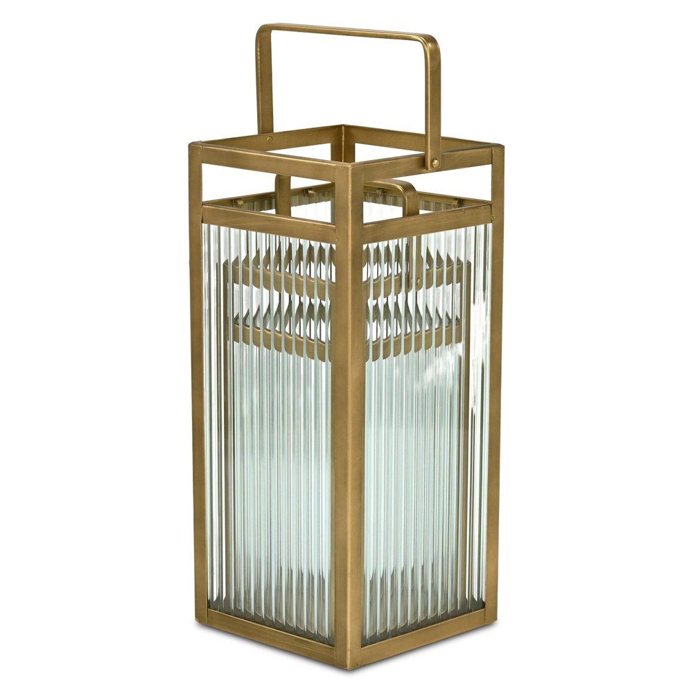 Set of Two Gold Metal Floor Lantern Candle Holders HomeRoots