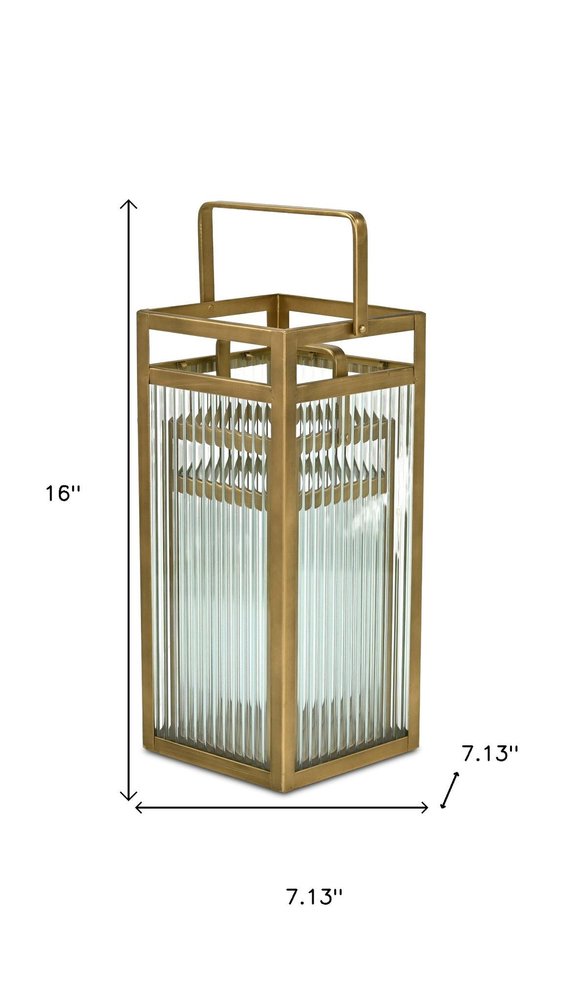 Set of Two Gold Metal Floor Lantern Candle Holders HomeRoots