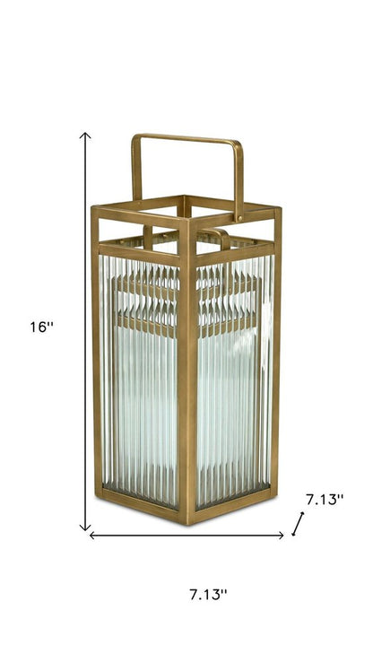 Set of Two Gold Metal Floor Lantern Candle Holders HomeRoots