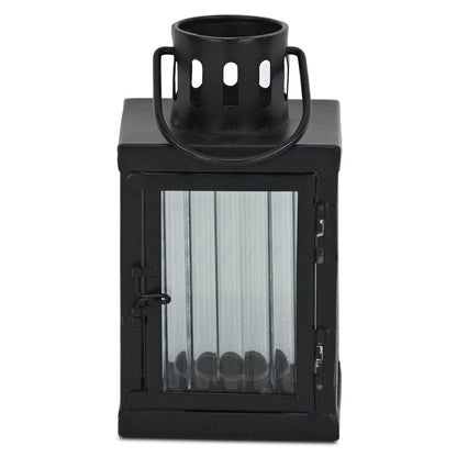 7" Black Iron And Glass Tabletop Lantern Candle Holder HomeRoots