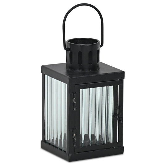 7" Black Iron And Glass Tabletop Lantern Candle Holder HomeRoots