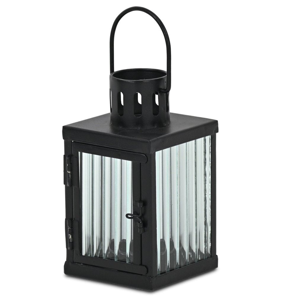7" Black Iron And Glass Tabletop Lantern Candle Holder HomeRoots