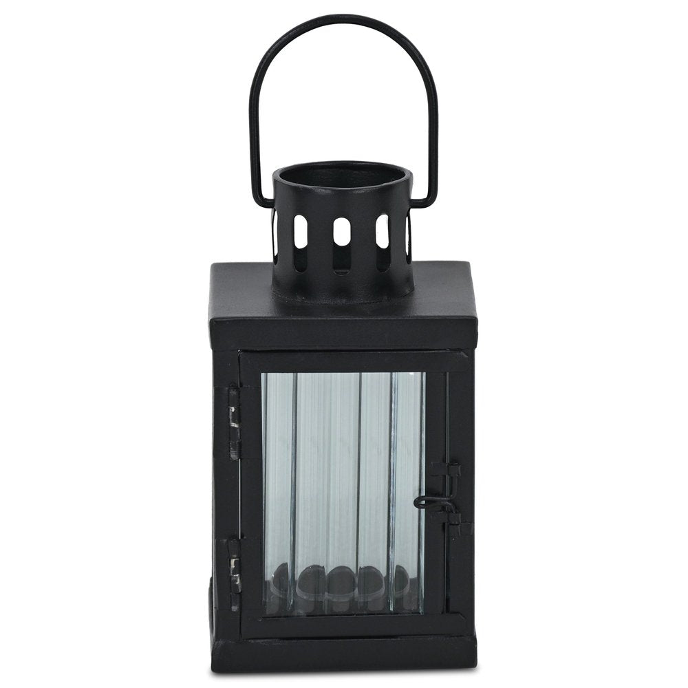 7" Black Iron And Glass Tabletop Lantern Candle Holder — view 3