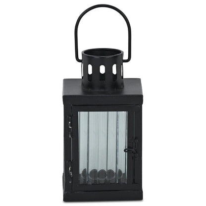 7" Black Iron And Glass Tabletop Lantern Candle Holder HomeRoots