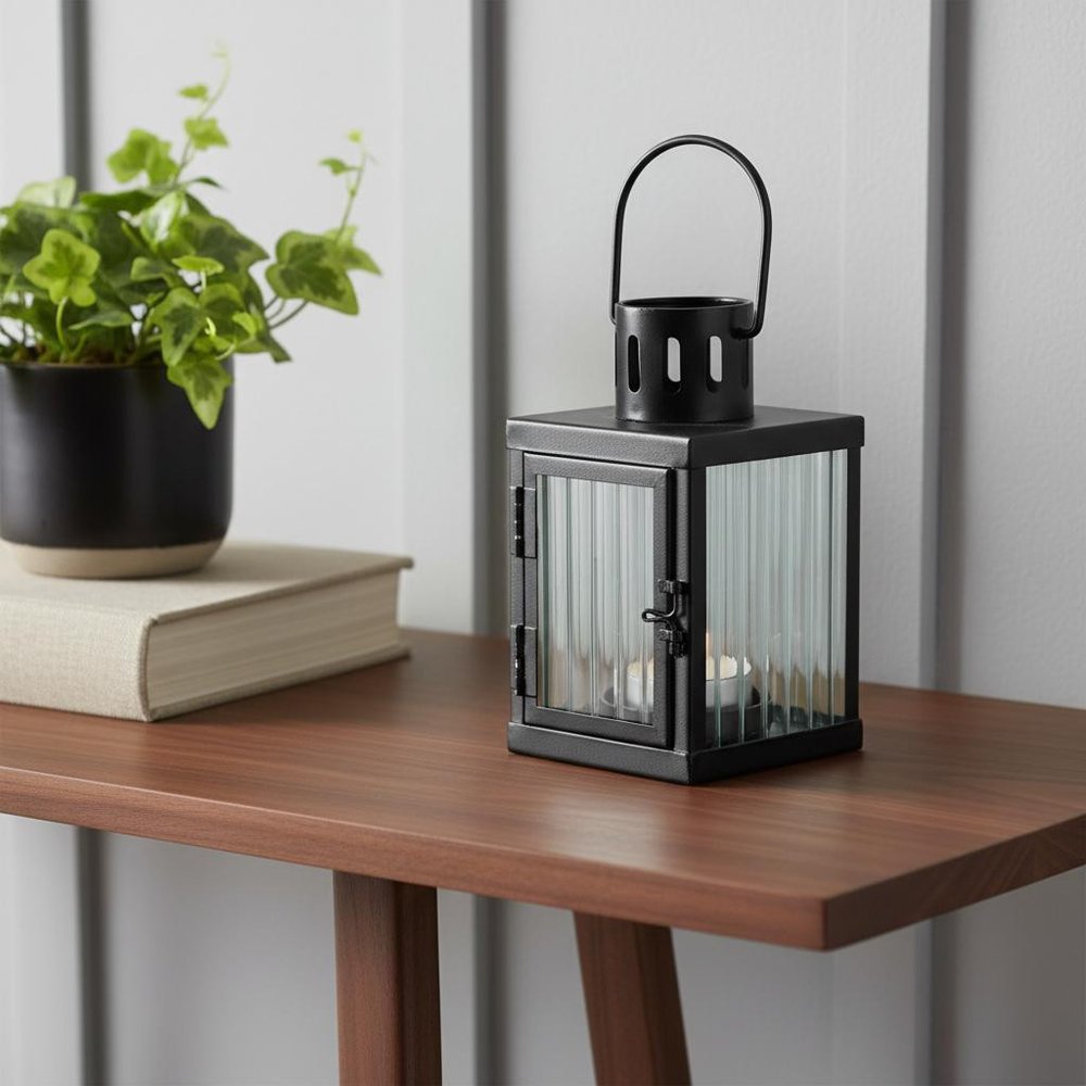 7" Black Metal Tabletop Lantern Candle Holder HomeRoots
