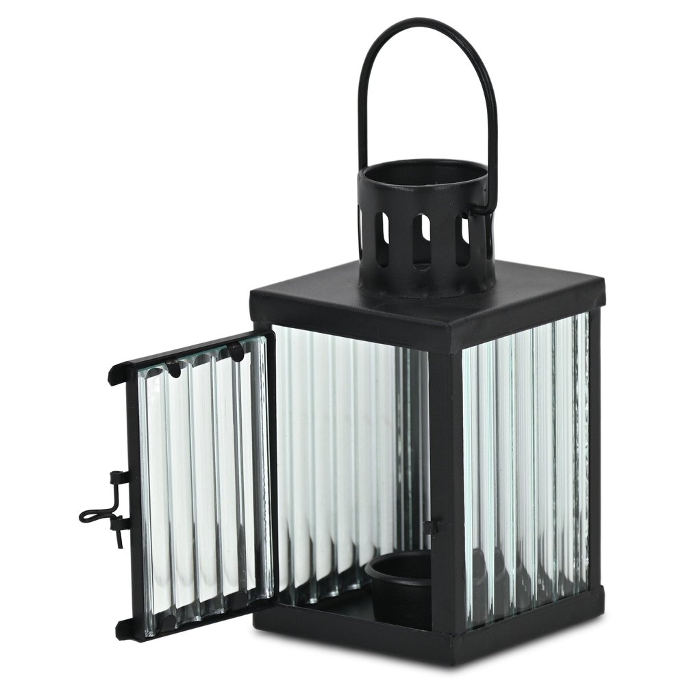 7" Black Metal Tabletop Lantern Candle Holder HomeRoots