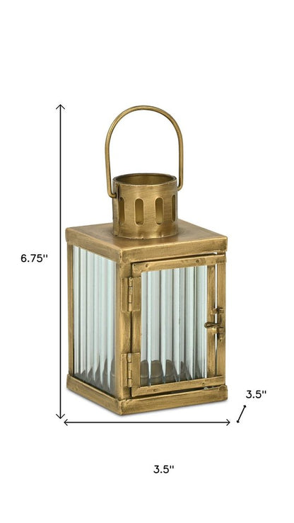 7" Gold Metal Tabletop Lantern Candle Holder HomeRoots