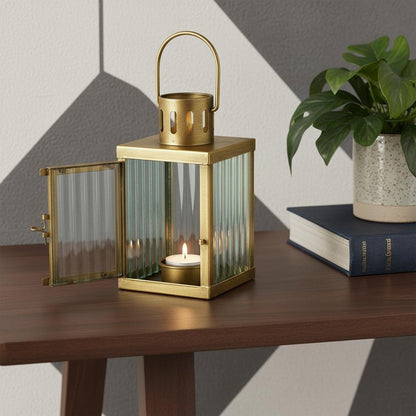 7" Gold Metal Tabletop Lantern Candle Holder HomeRoots