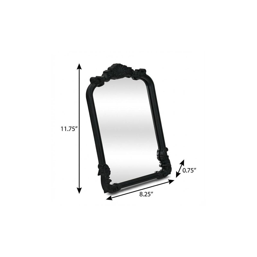 12" Black Solid Wood Scalloped Framed Makeup Shaving Tabletop Mirror HomeRoots