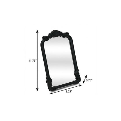 12" Black Solid Wood Scalloped Framed Makeup Shaving Tabletop Mirror