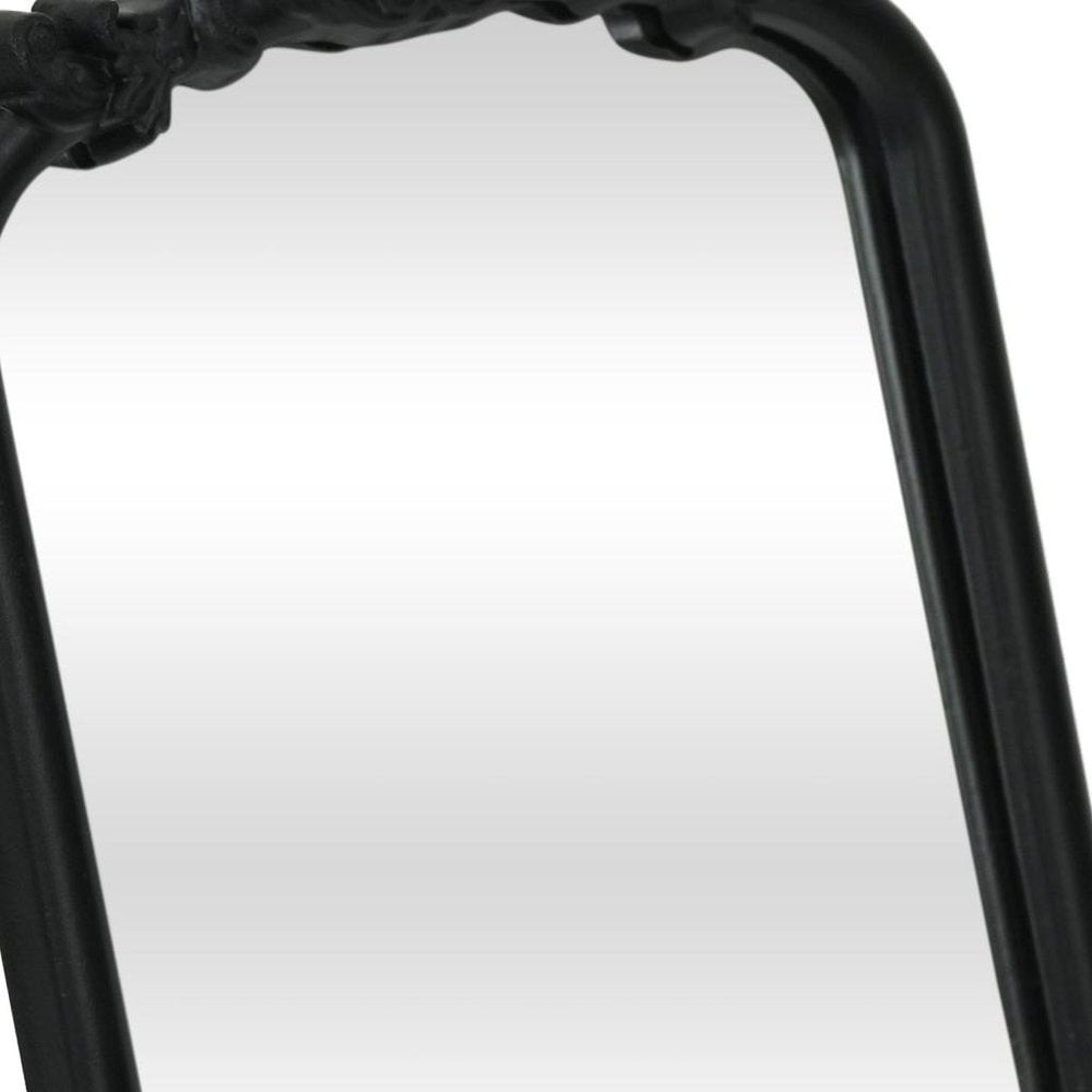 12" Black Solid Wood Scalloped Framed Makeup Shaving Tabletop Mirror HomeRoots