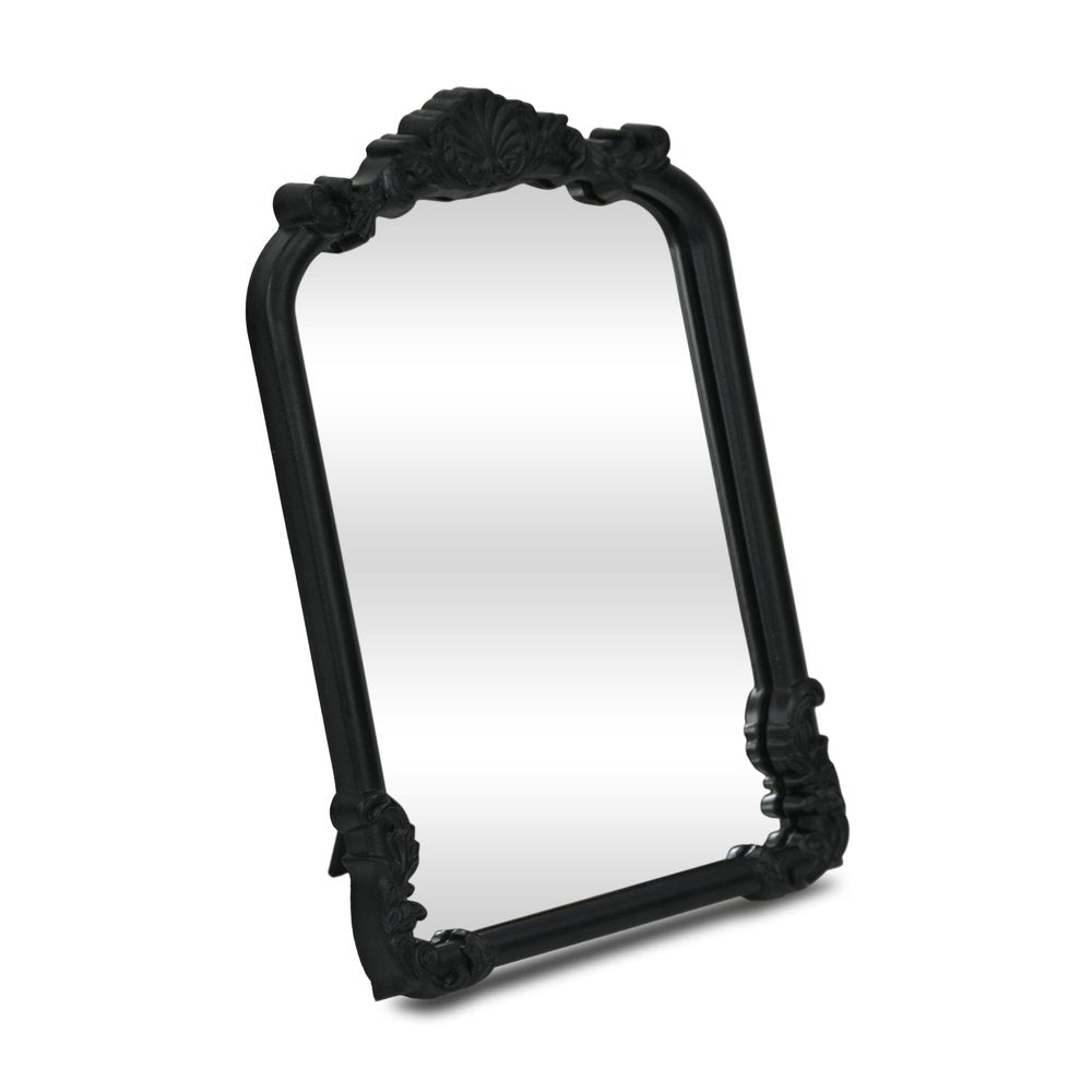 12" Black Solid Wood Scalloped Framed Makeup Shaving Tabletop Mirror HomeRoots