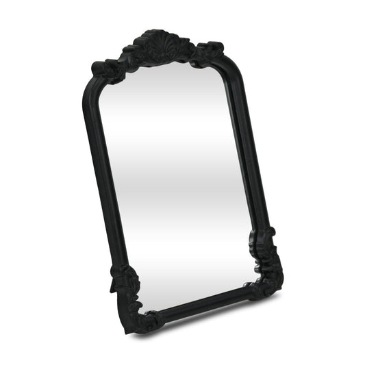 12" Black Solid Wood Scalloped Framed Makeup Shaving Tabletop Mirror HomeRoots
