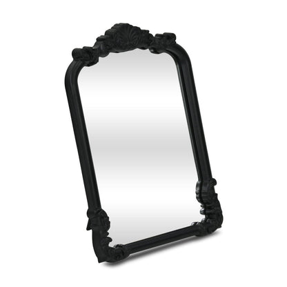 12" Black Solid Wood Scalloped Framed Makeup Shaving Tabletop Mirror HomeRoots