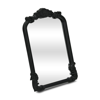 12" Black Solid Wood Scalloped Framed Makeup Shaving Tabletop Mirror