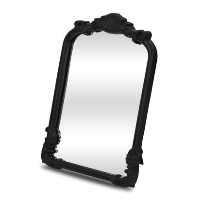 12" Black Solid Wood Scalloped Framed Makeup Shaving Tabletop Mirror