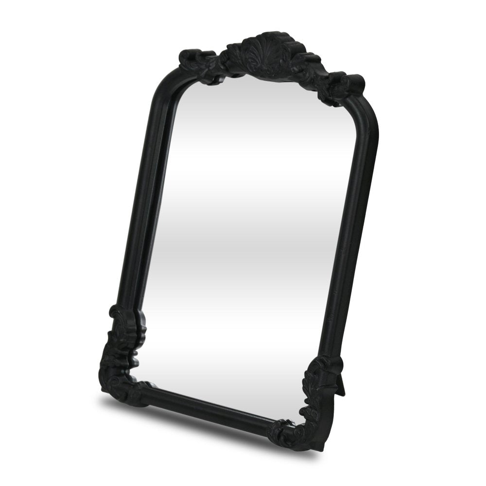 12" Black Solid Wood Scalloped Framed Makeup Shaving Tabletop Mirror HomeRoots