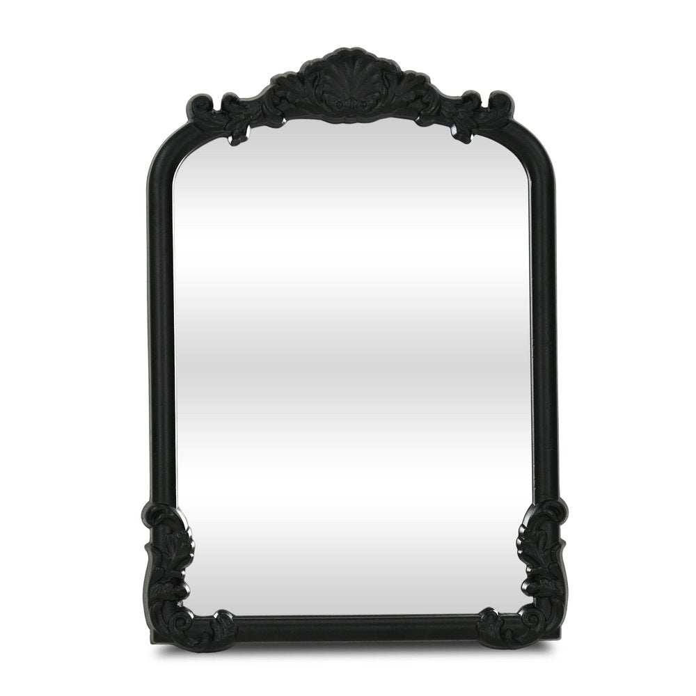 12" Black Solid Wood Scalloped Framed Makeup Shaving Tabletop Mirror HomeRoots