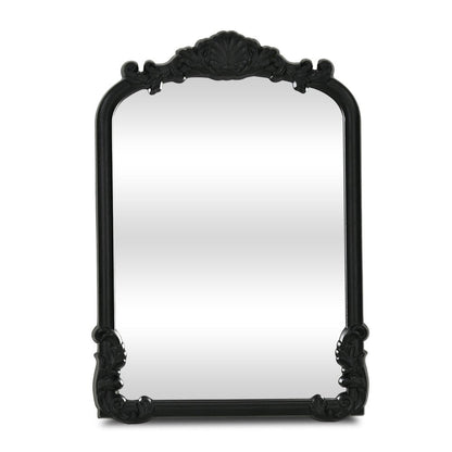 12" Black Solid Wood Scalloped Framed Makeup Shaving Tabletop Mirror HomeRoots