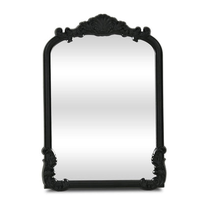 12" Black Solid Wood Scalloped Framed Makeup Shaving Tabletop Mirror