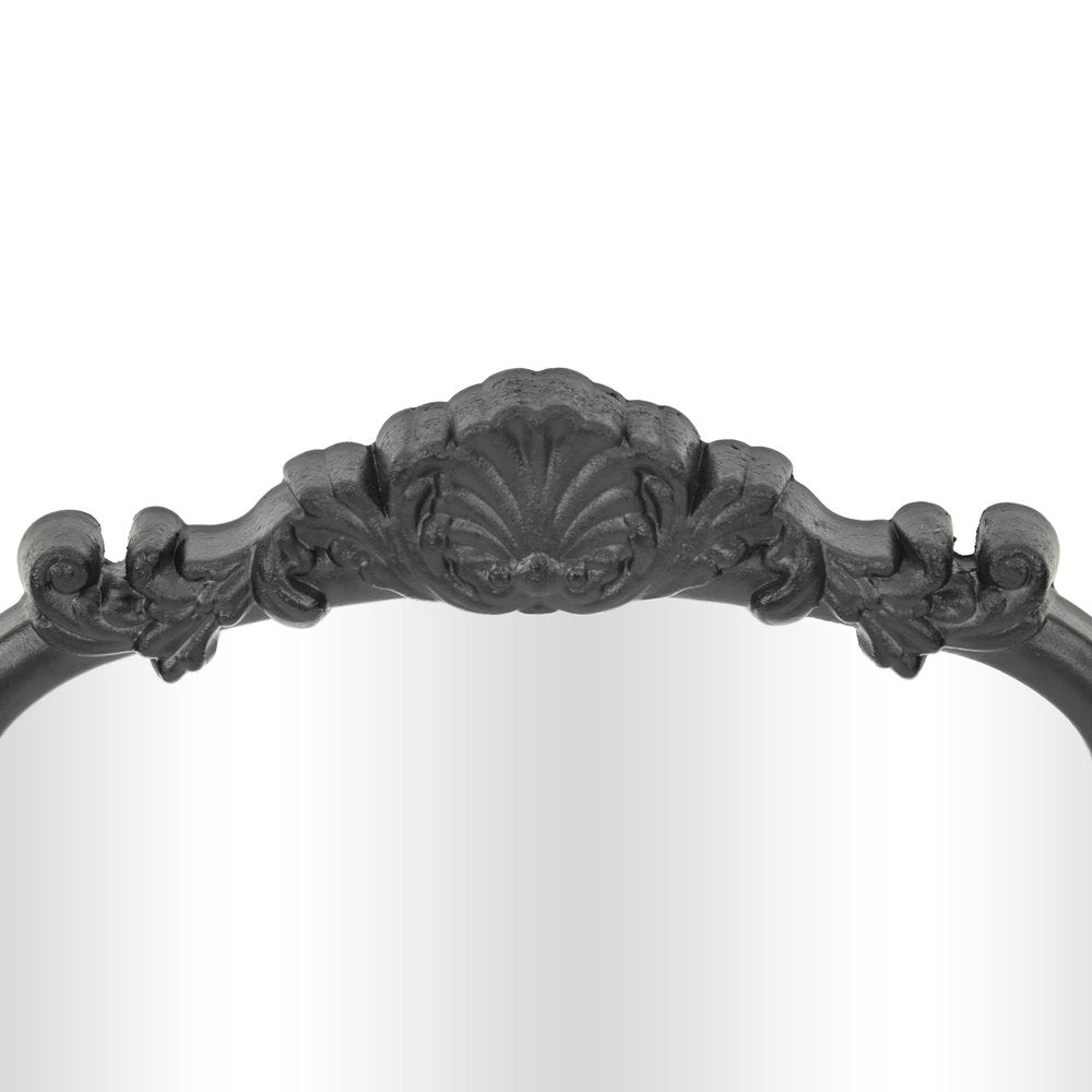 12" Black Solid Wood Scalloped Framed Makeup Shaving Tabletop Mirror HomeRoots