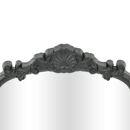 12" Black Solid Wood Scalloped Framed Makeup Shaving Tabletop Mirror HomeRoots