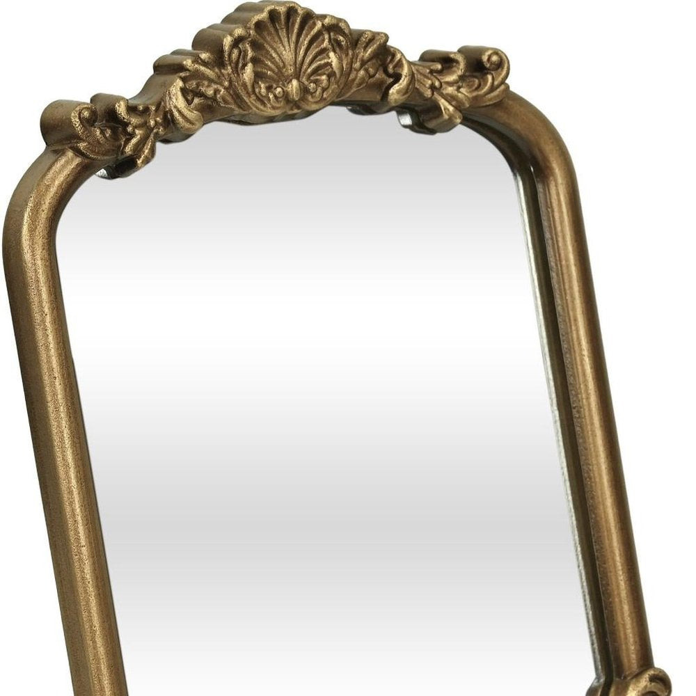 12" Gold Solid Solid Wood Scalloped Framed Makeup Shaving Tabletop Mirror HomeRoots