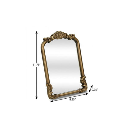 12" Gold Solid Solid Wood Scalloped Framed Makeup Shaving Tabletop Mirror HomeRoots