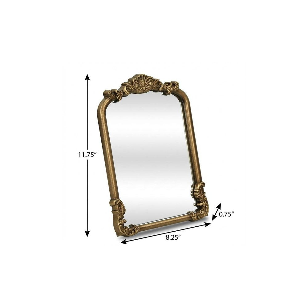 12" Gold Solid Solid Wood Scalloped Framed Makeup Shaving Tabletop Mirror HomeRoots