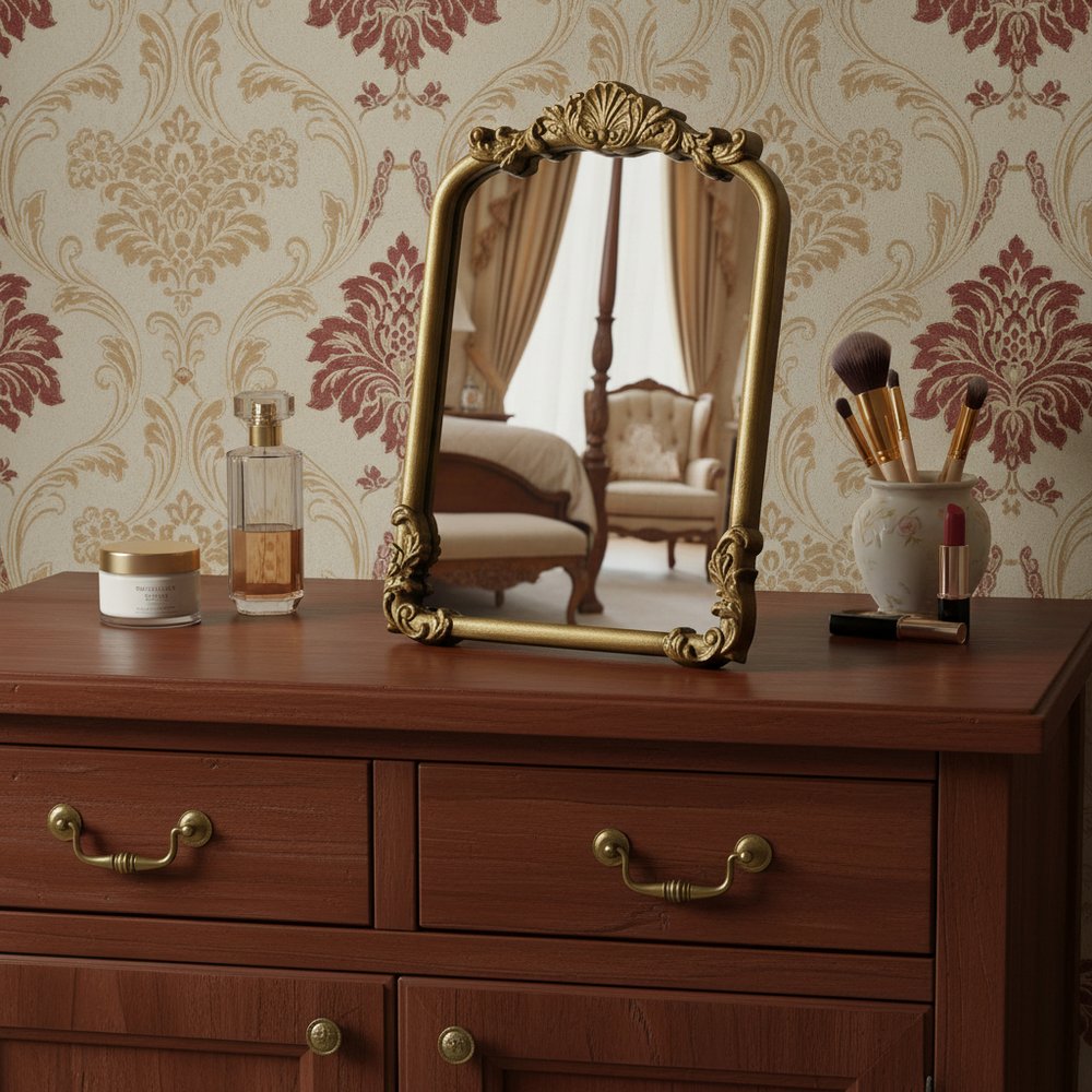 12" Gold Solid Solid Wood Scalloped Framed Makeup Shaving Tabletop Mirror HomeRoots
