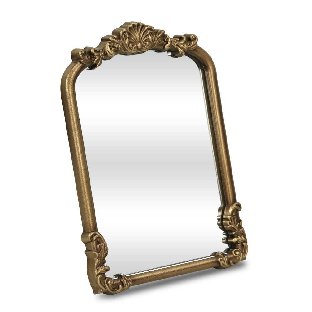 12" Gold Solid Solid Wood Scalloped Framed Makeup Shaving Tabletop Mirror HomeRoots