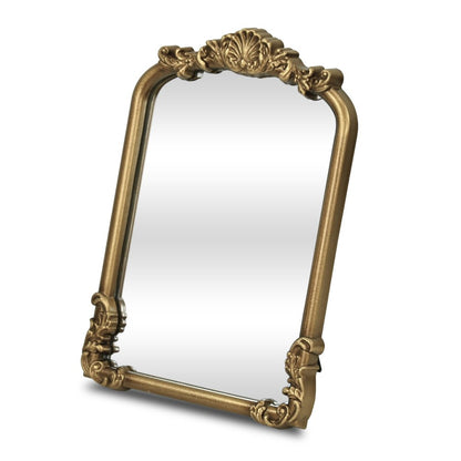 12" Gold Solid Solid Wood Scalloped Framed Makeup Shaving Tabletop Mirror HomeRoots