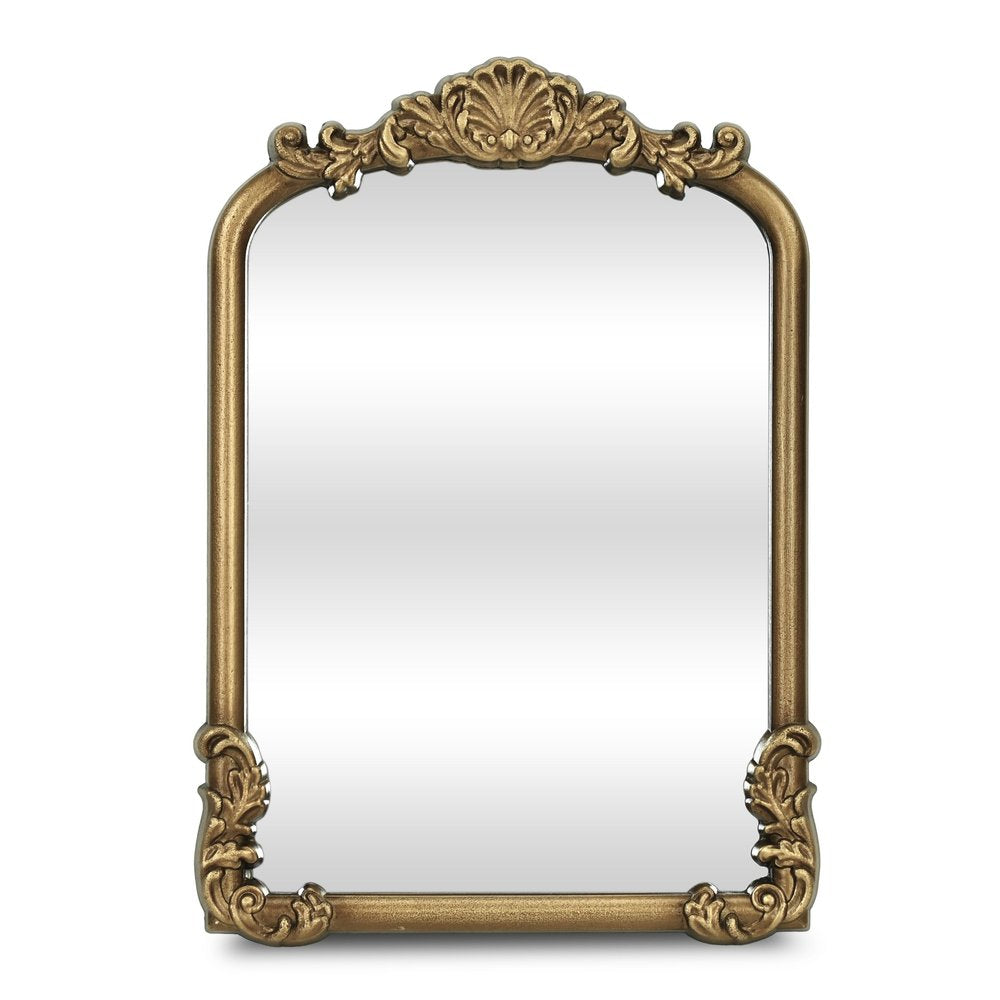 12" Gold Solid Solid Wood Scalloped Framed Makeup Shaving Tabletop Mirror HomeRoots