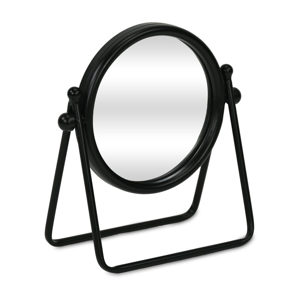 10" Black Metal Round Framed Adjustable Makeup Shaving Tabletop Mirror HomeRoots