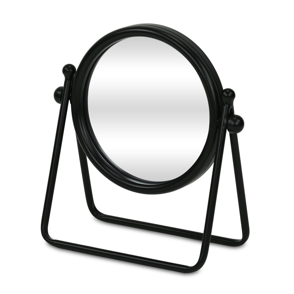 10" Black Metal Round Framed Adjustable Makeup Shaving Tabletop Mirror HomeRoots