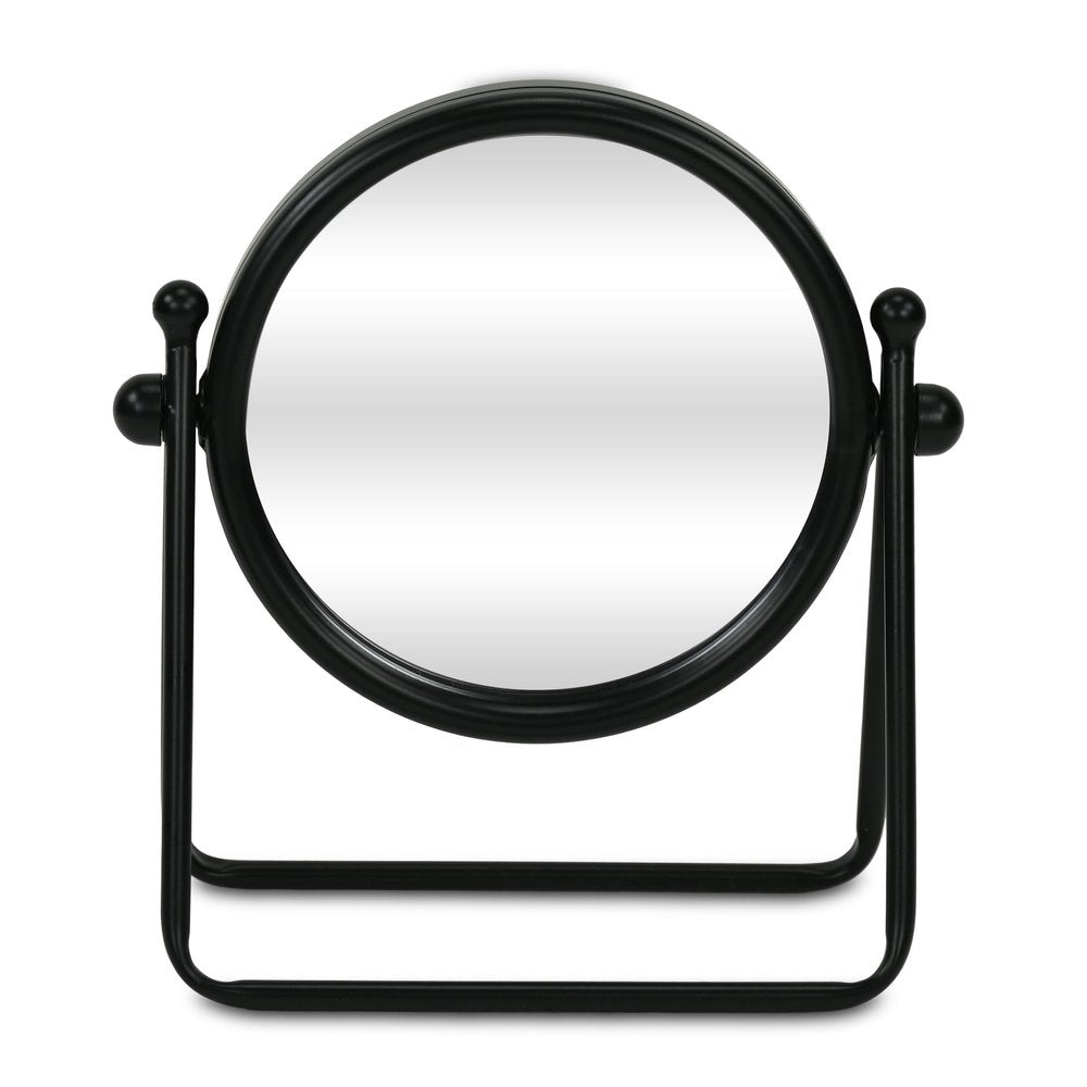 10" Black Metal Round Framed Adjustable Makeup Shaving Tabletop Mirror HomeRoots
