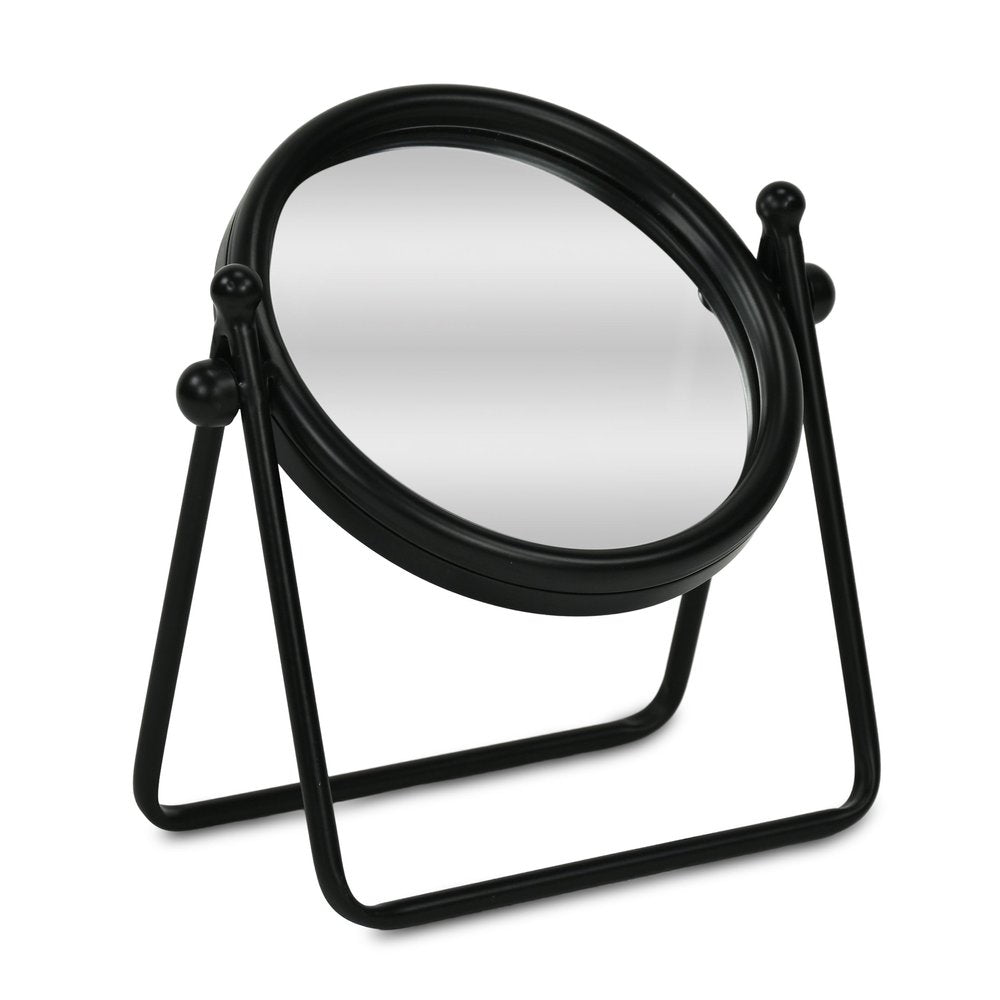 10" Black Metal Round Framed Adjustable Makeup Shaving Tabletop Mirror HomeRoots