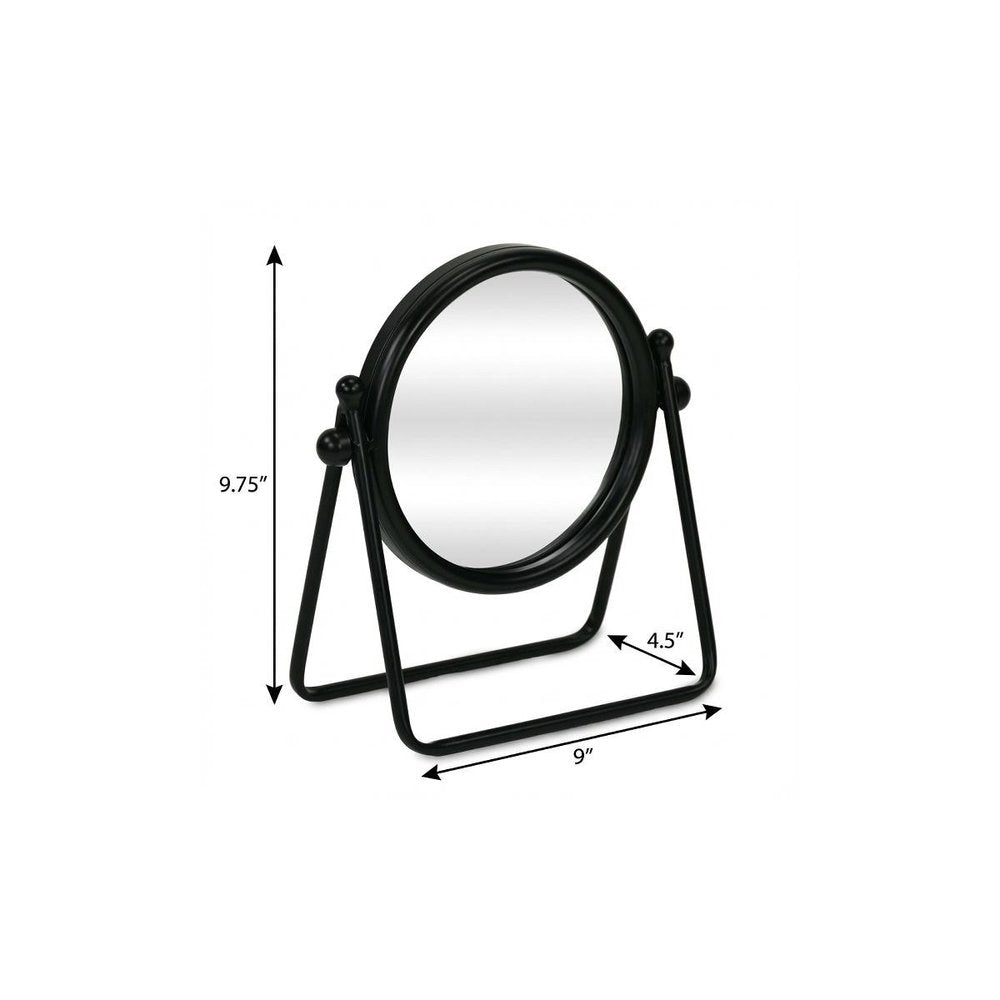 10" Black Metal Round Framed Adjustable Makeup Shaving Tabletop Mirror HomeRoots