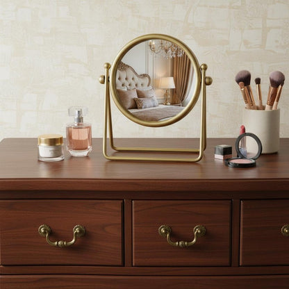 10" Gold Metal Round Tilting Framed Makeup Shaving Tabletop Mirror HomeRoots