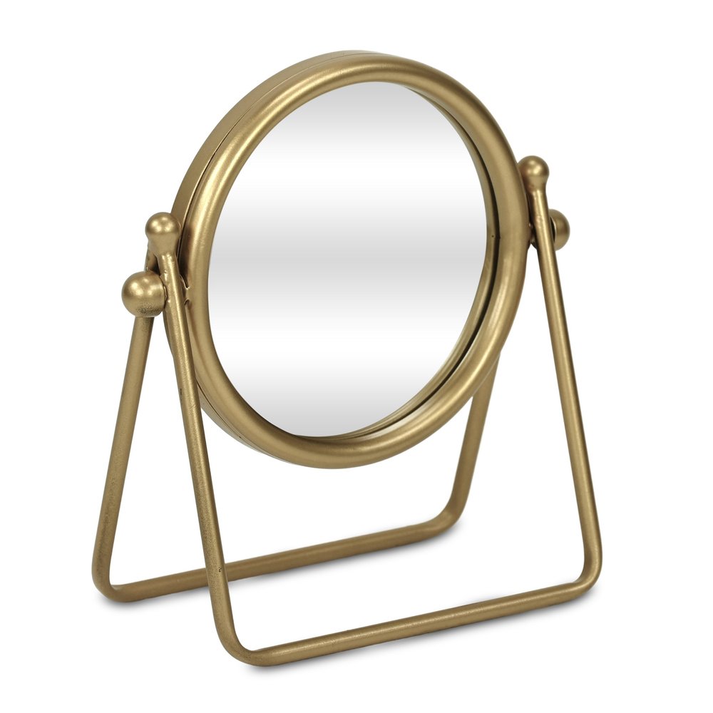 10" Gold Metal Round Tilting Framed Makeup Shaving Tabletop Mirror HomeRoots
