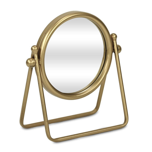 10" Gold Metal Round Tilting Framed Makeup Shaving Tabletop Mirror HomeRoots