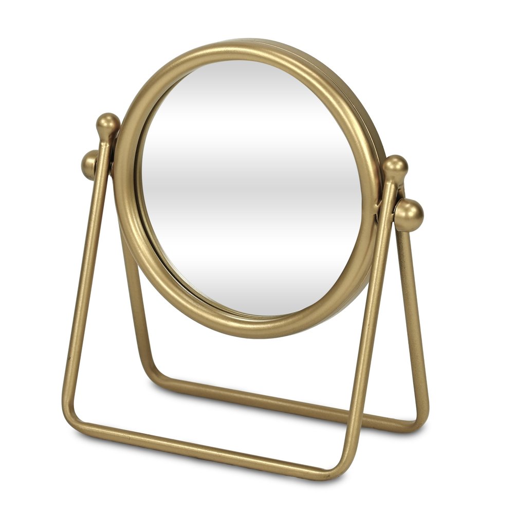 10" Gold Metal Round Tilting Framed Makeup Shaving Tabletop Mirror HomeRoots
