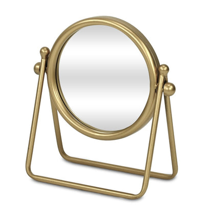 10" Gold Metal Round Tilting Framed Makeup Shaving Tabletop Mirror HomeRoots