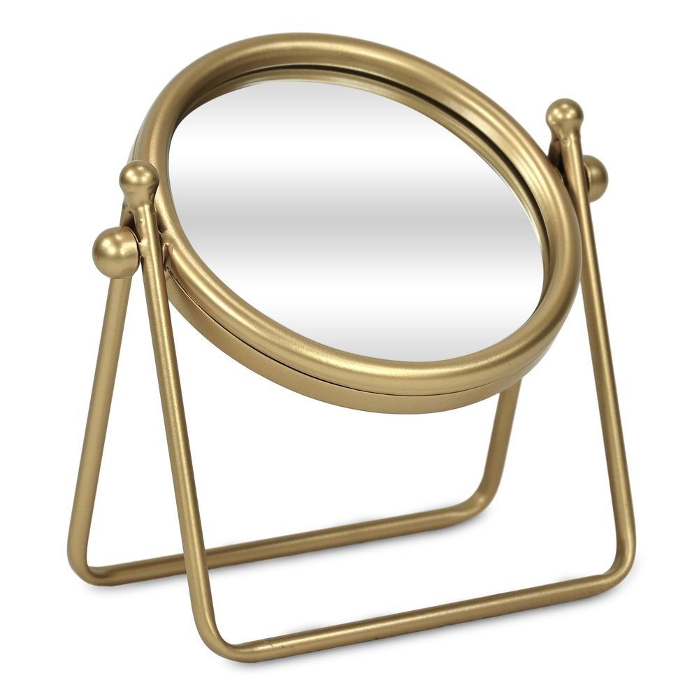 10" Gold Metal Round Tilting Framed Makeup Shaving Tabletop Mirror HomeRoots