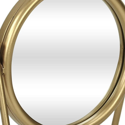 10" Gold Metal Round Tilting Framed Makeup Shaving Tabletop Mirror HomeRoots