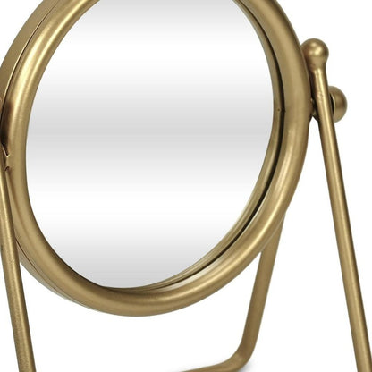 10" Gold Metal Round Tilting Framed Makeup Shaving Tabletop Mirror HomeRoots