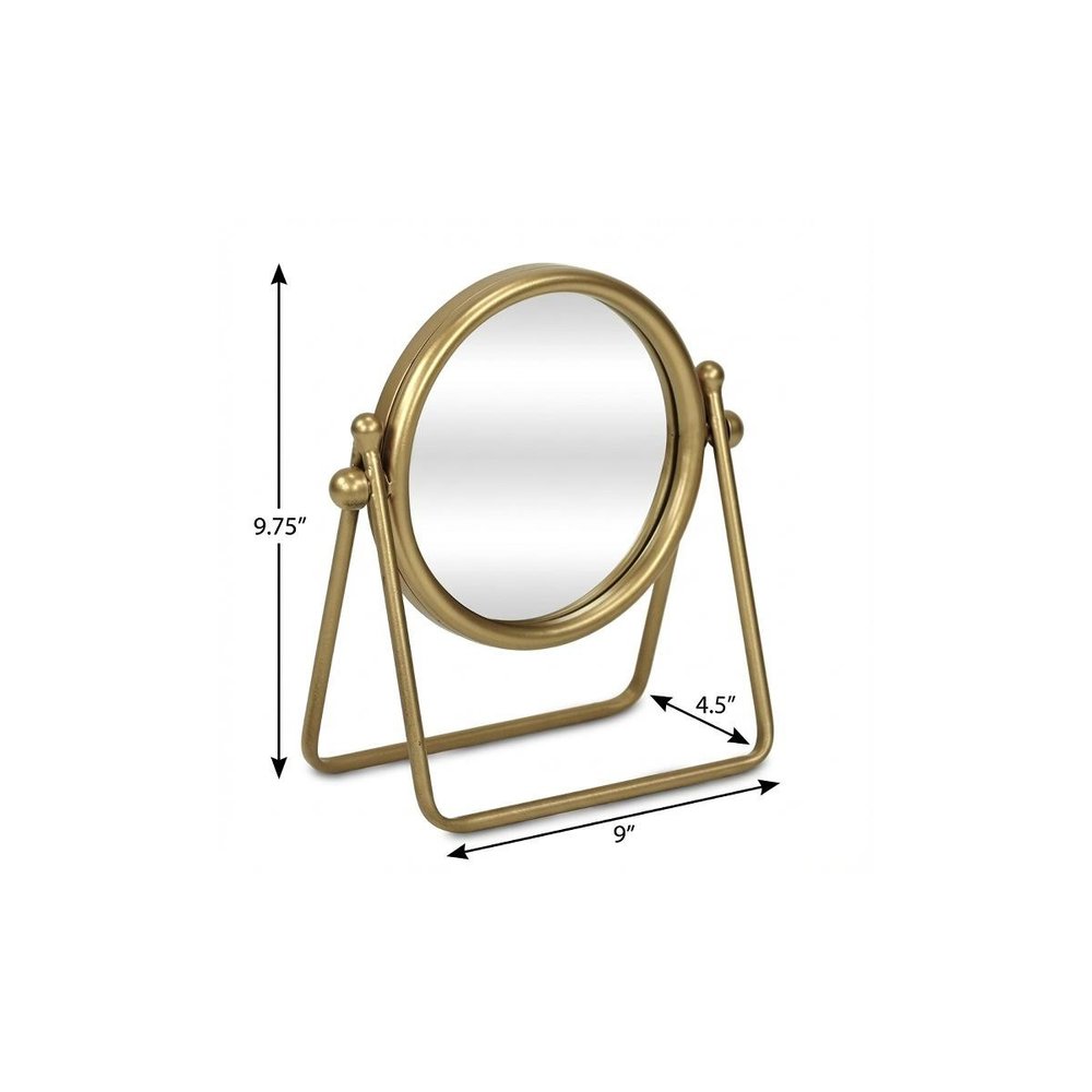 10" Gold Metal Round Tilting Framed Makeup Shaving Tabletop Mirror HomeRoots