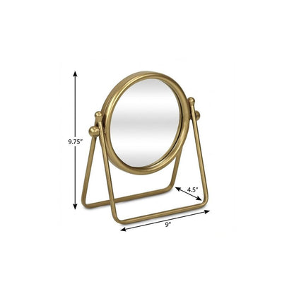 10" Gold Metal Round Tilting Framed Makeup Shaving Tabletop Mirror HomeRoots