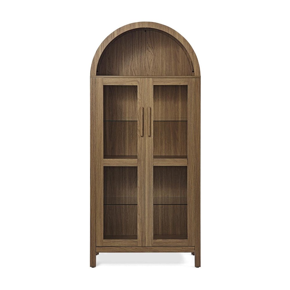 67" Brown Wood Oval Accent Cabinet With Two Doors HomeRoots